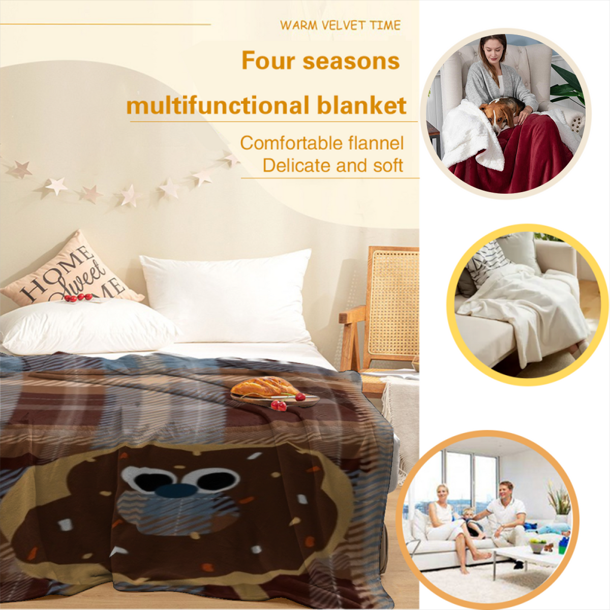 Moonlit Kaleidoscope Earthy Multicolor Bohemian Plush Flannel Throw