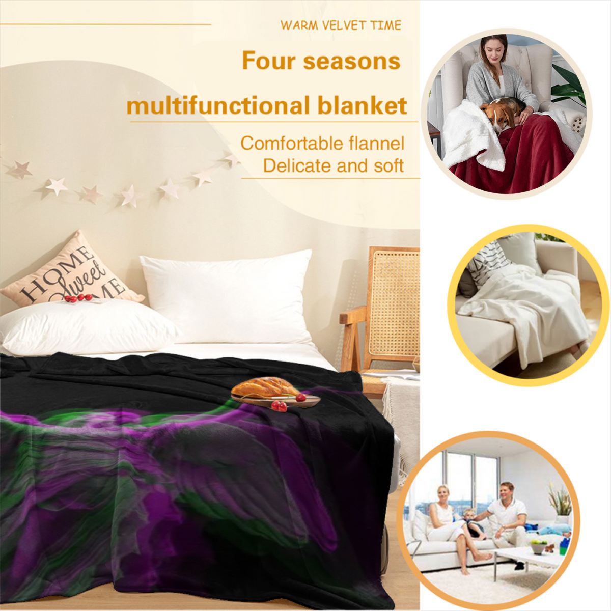 Watercolor Prism Home Accent Soft Flannel Blanket ¨C Warm Coral