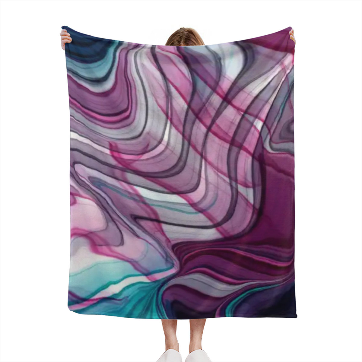 Evergreen Sonnet Expressive Print Cozy Flannel Bed Blanket in Dusty Lilac