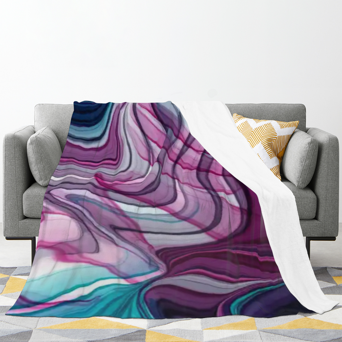 Evergreen Sonnet Expressive Print Cozy Flannel Bed Blanket in Dusty Lilac