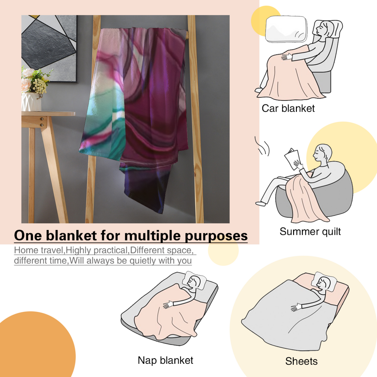 Evergreen Sonnet Expressive Print Cozy Flannel Bed Blanket in Dusty Lilac