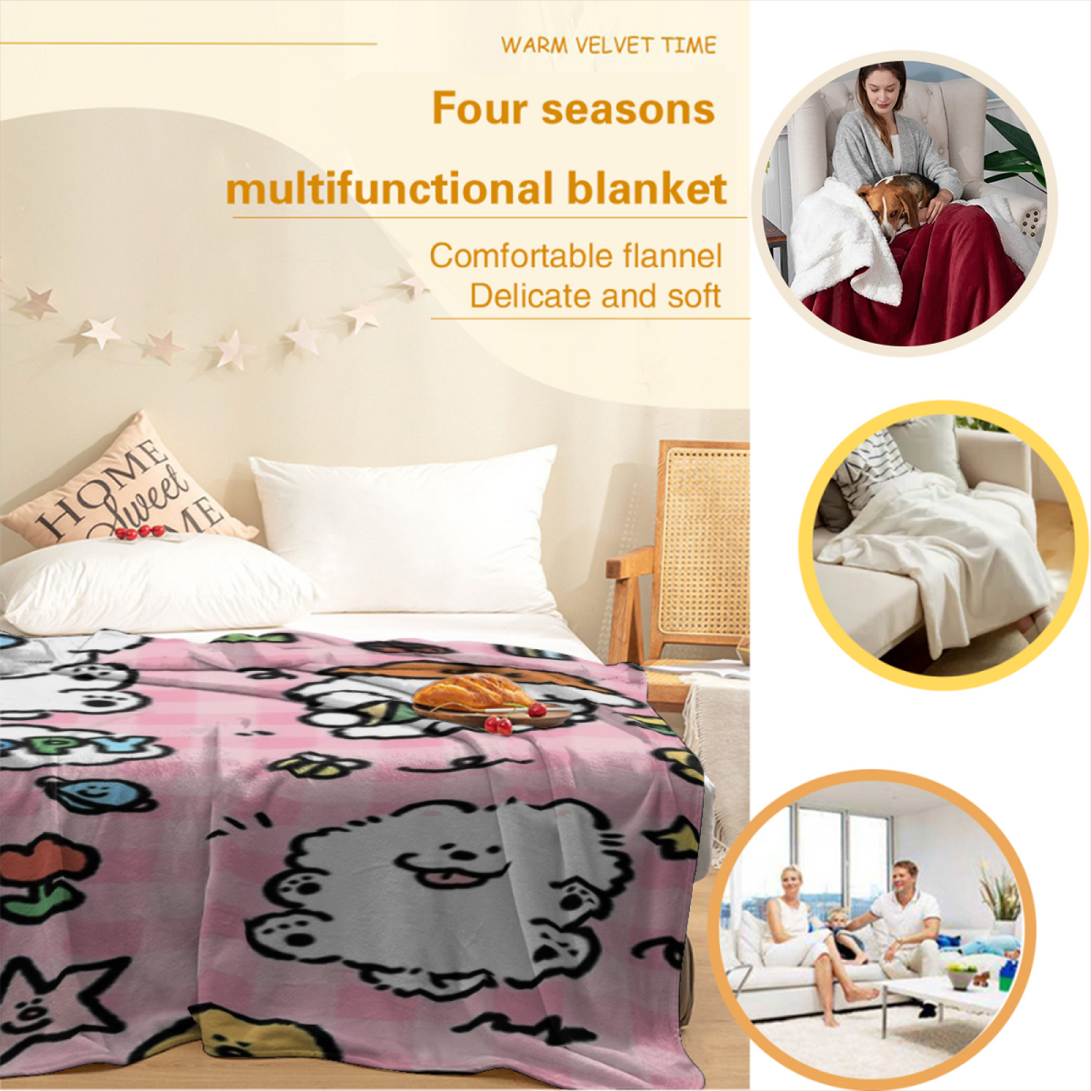Soft Neutral Pebble Odyssey Cozy Flannel Bed Blanket