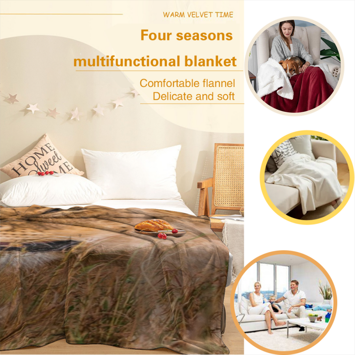 Meadow Garden Earthy Multicolor Expressive Plush Flannel Throw