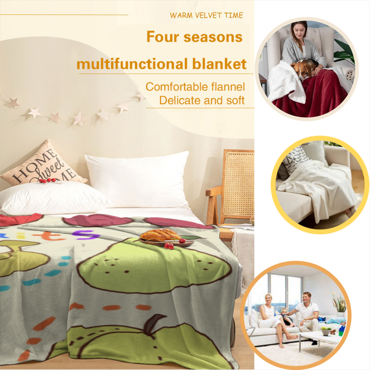 Golden Charm Statement Pattern Cozy Flannel Bed Blanket