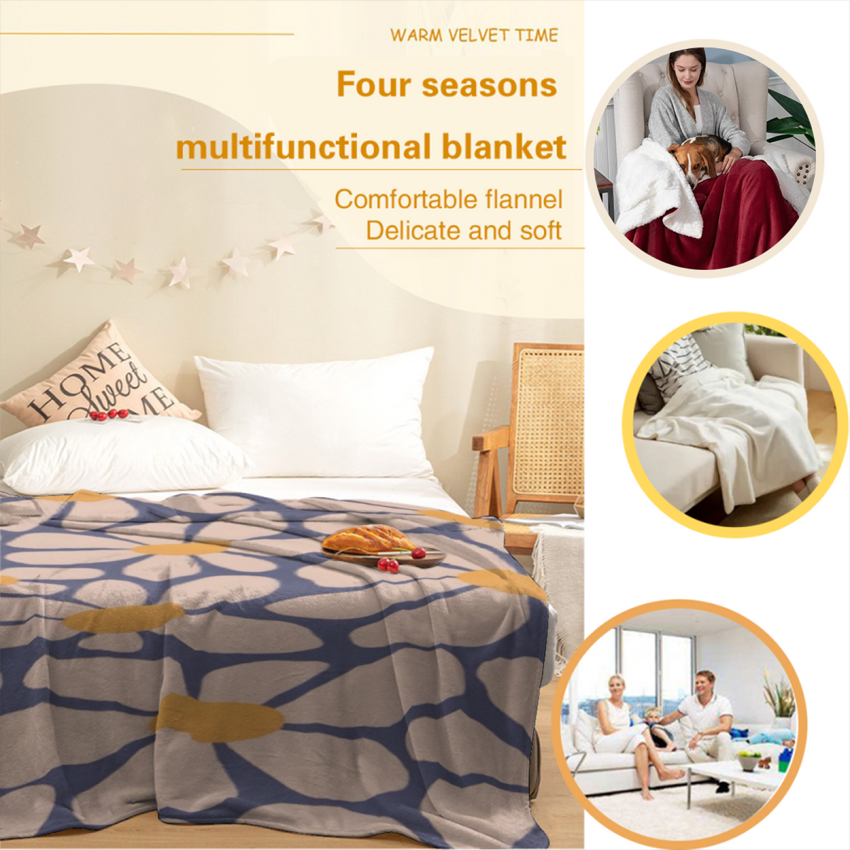 Soft Neutral Fern Muse Cozy Flannel Bed Blanket