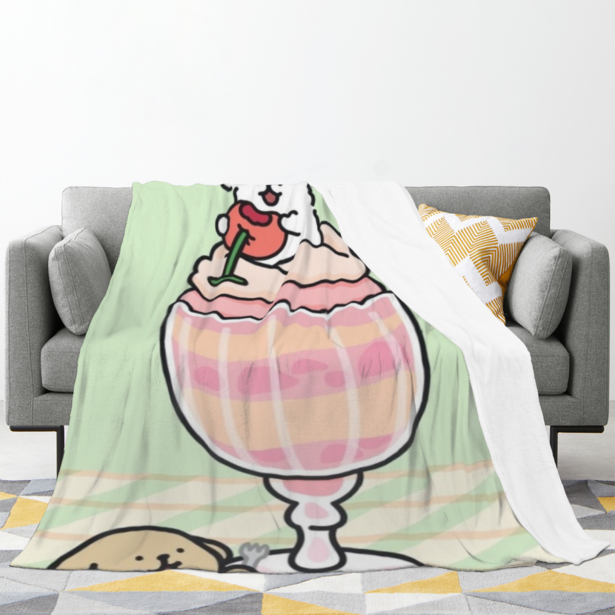 Festival Blossom Creamy Ivory Art Flannel Throw Blanket