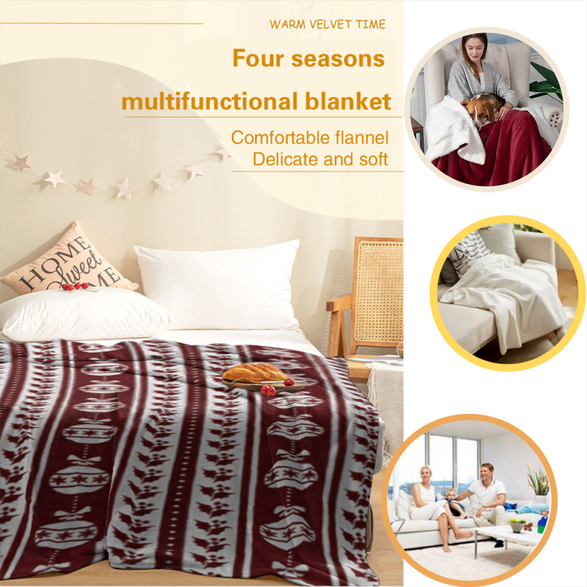 Silver Kaleidoscope Soft Neutral Retro Flannel Throw Blanket