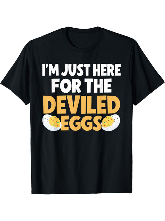 Men's "I'm Just Here for The Deviled Eggs" Vintage Cotton T-Shirt - Comfortable & Casual Crew-Neck, Ideal for Summer Outdoor Activities & Gifts, 100% Cotton, Machine Washable, Vintage Washed T Shirt