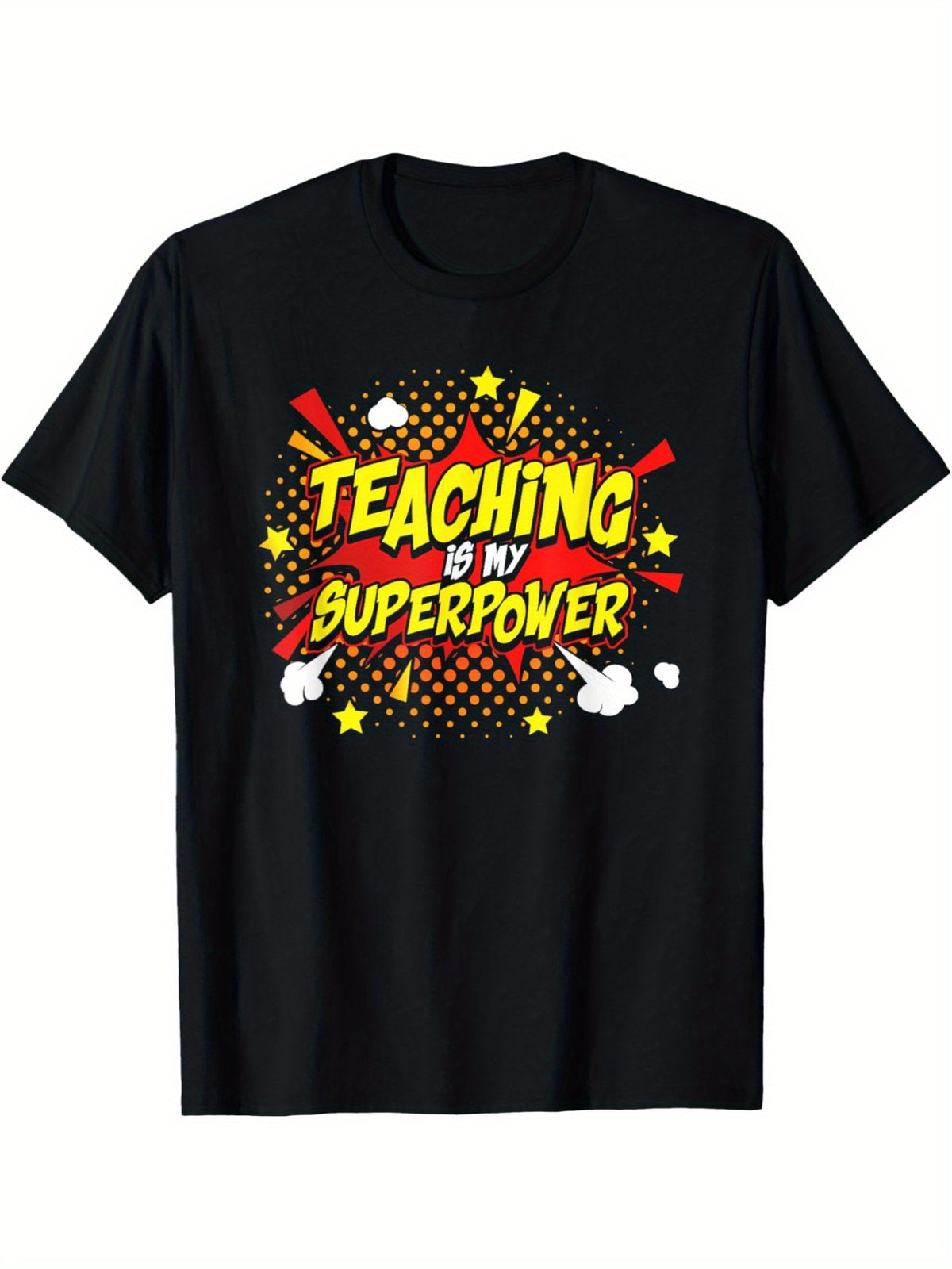 Teaching Is My Superpower Funny Quotes Retro Trendy Printed T-shirt, Men'S Casual and Comfortable T-shirt Summer, Men'S Short-sleeved Top for Everyday Activities Birthday Gift Valentine'S Day Gift to Men