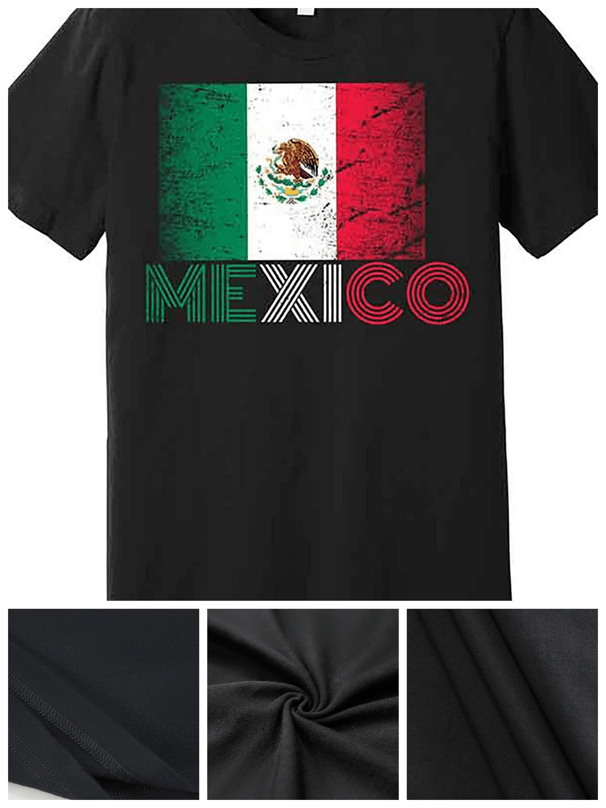 Men's Vintage Distressed Mexico Flag Graphic T-Shirt - Soft Premium Cotton Regular Fit Short Sleeve Tee with Patriotic Eagle & Serpent Design, Machine Washable Casual Black Shirt, Mexican T Shirt, Everyday Comfort, Medium Elasticity
