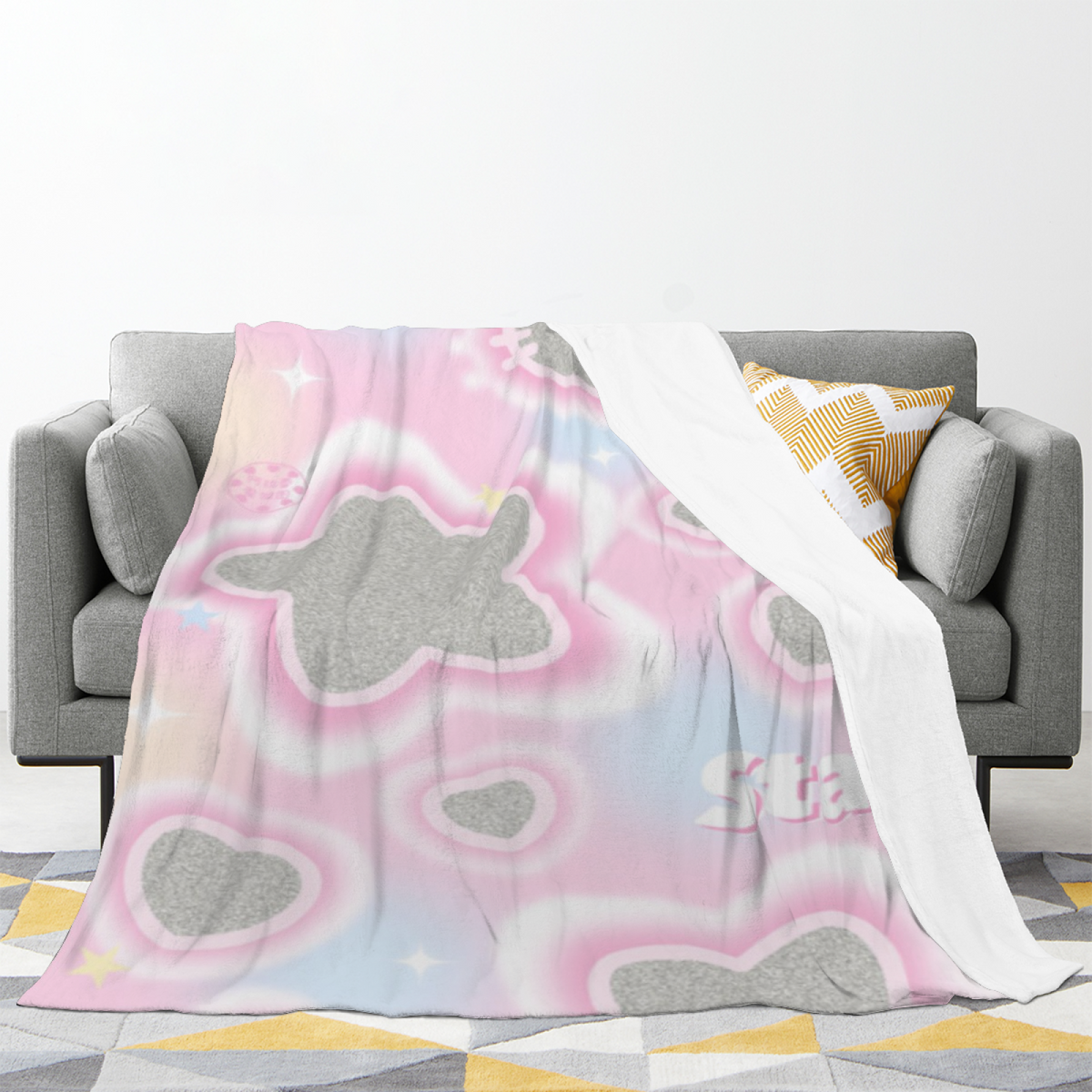 Blush Charm Ivory Bohemian Cozy Flannel Bed Blanket