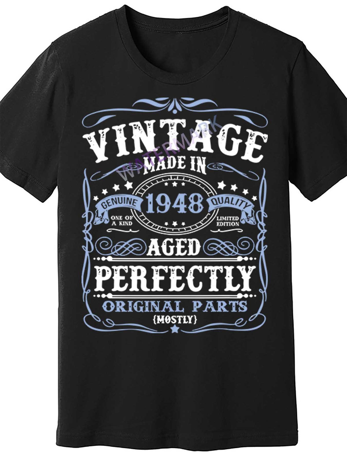 Vintage 1948 Men's Short Sleeve T-Shirt - Classic Retro Design, Black Cotton Crewneck Tee with Funny Birthday Message, Casual All-Season Wear, Humorous Graphic Tee | Crewneck Tshirt | Durable Cotton Shirt