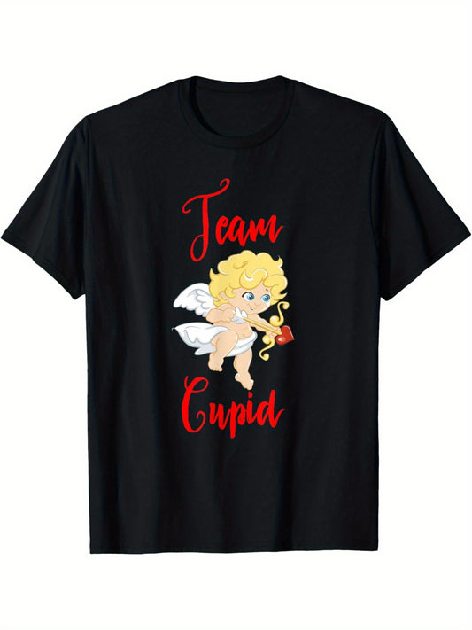 Men's "Team Cupid" Valentine's Day T-Shirt - Soft 100% Cotton, Casual & Comfortable Short-Sleeve Tee with Playful Angel Graphic, Ideal for Casual Attire & Gifts, Cute T Shirts