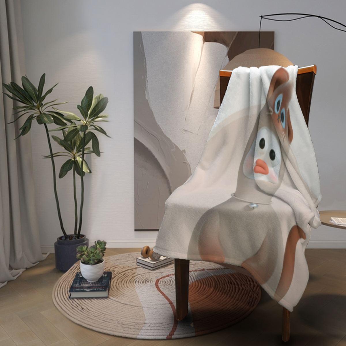 Dewdrop Lagoon Creamy Ivory Modern Art Decorative Flannel Blanket
