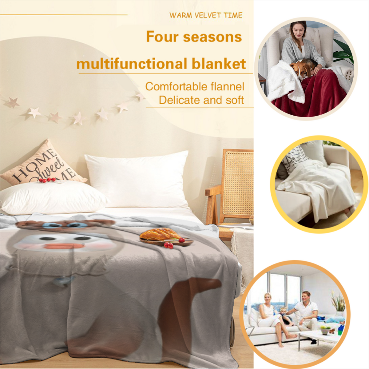Dewdrop Lagoon Creamy Ivory Modern Art Decorative Flannel Blanket