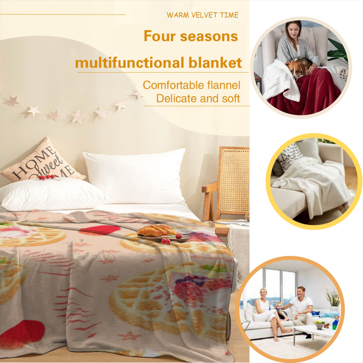 Whimsical Pastel Multicolor Indigo Mosaic Soft Flannel Blanket