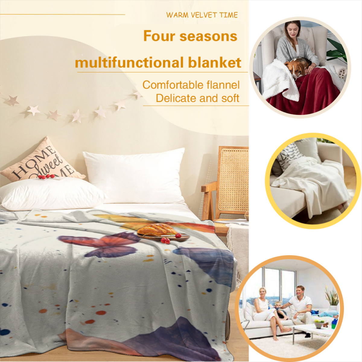 Coral Petal Soft Neutral Playful Cozy Flannel Bed Blanket
