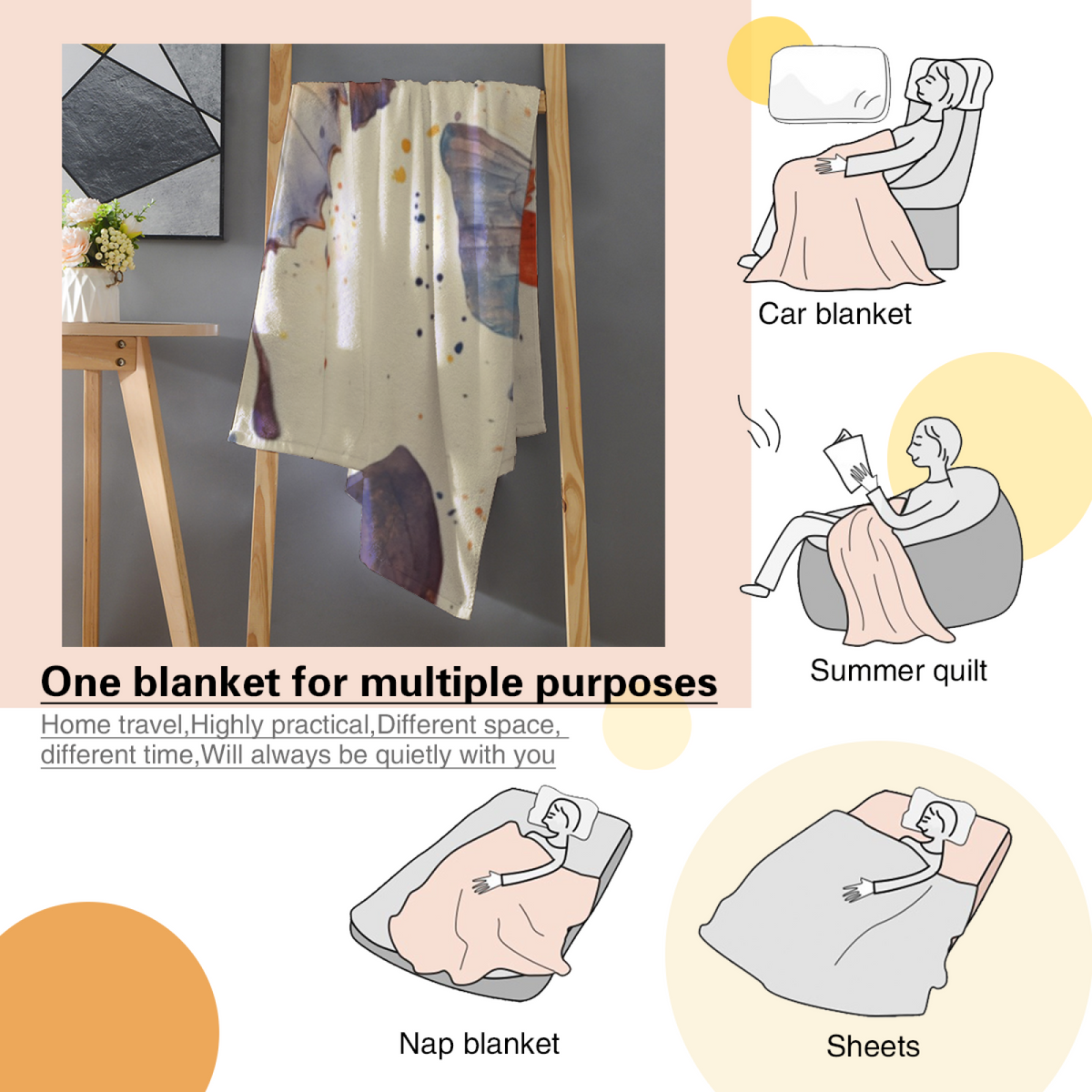 Coral Petal Soft Neutral Playful Cozy Flannel Bed Blanket