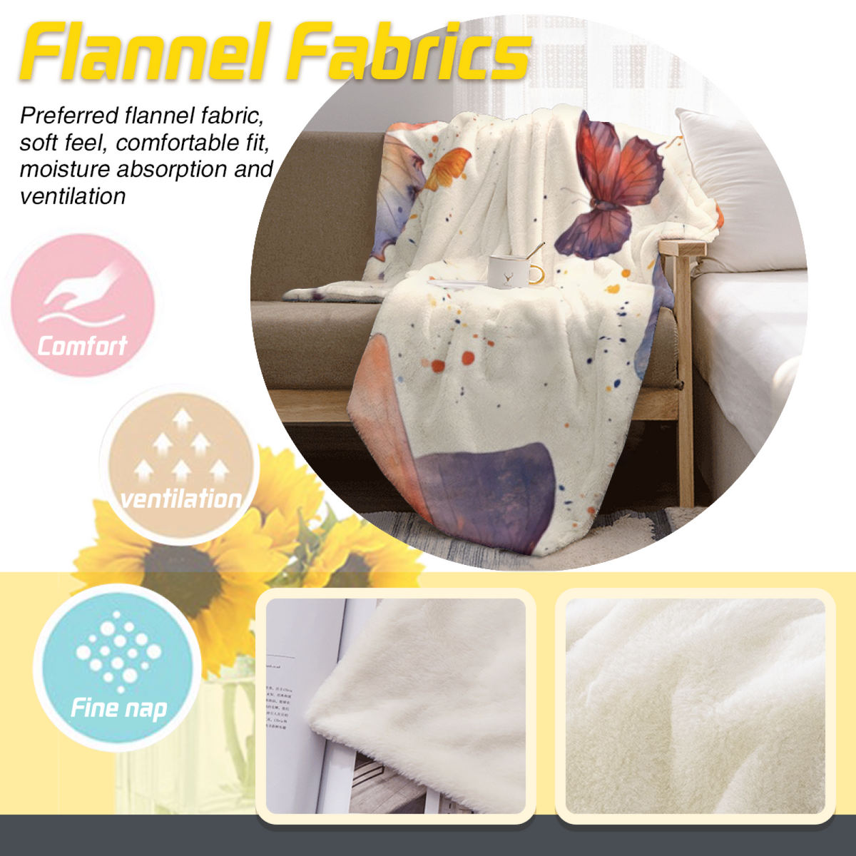 Coral Petal Soft Neutral Playful Cozy Flannel Bed Blanket