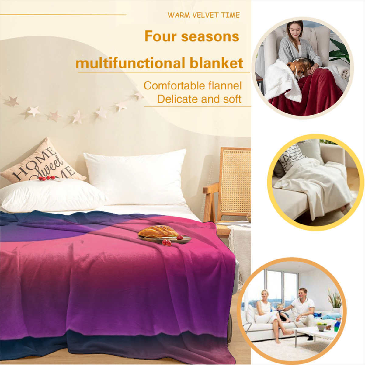 Pastel Multicolor Whimsical Decor All-Season Flannel Blanket ¨C Gilded Fable Edition