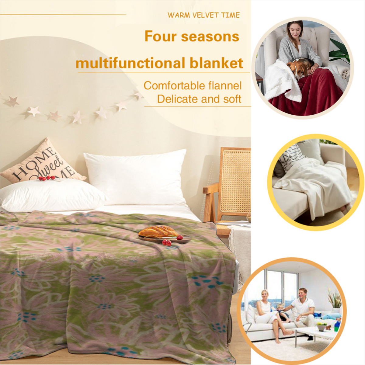 Mossy & Breeze Playful Graphic All-Season Flannel Blanket