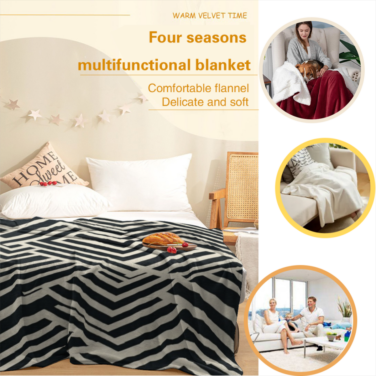 Tangerine Breeze Inspired Cozy Flannel Bed Blanket ¨C Soft Neutral Palette