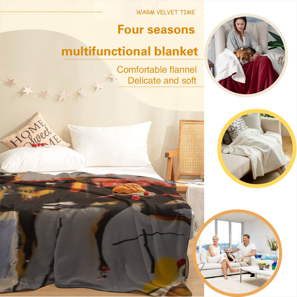 Luminous Sprout Rich Multicolor Modern Art Flannel Throw Blanket