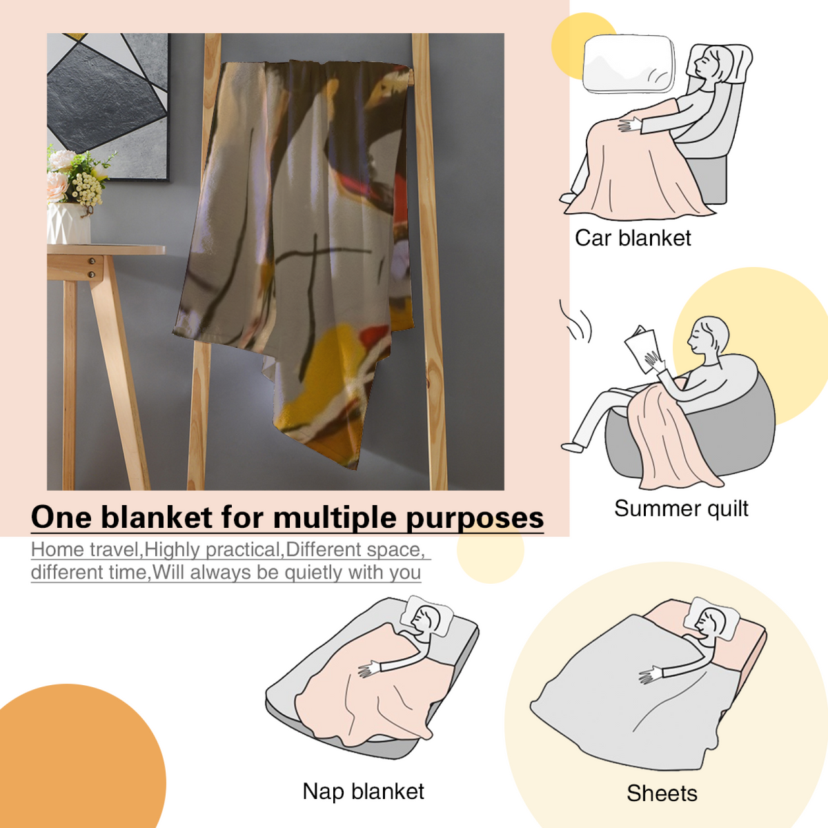 Luminous Sprout Rich Multicolor Modern Art Flannel Throw Blanket
