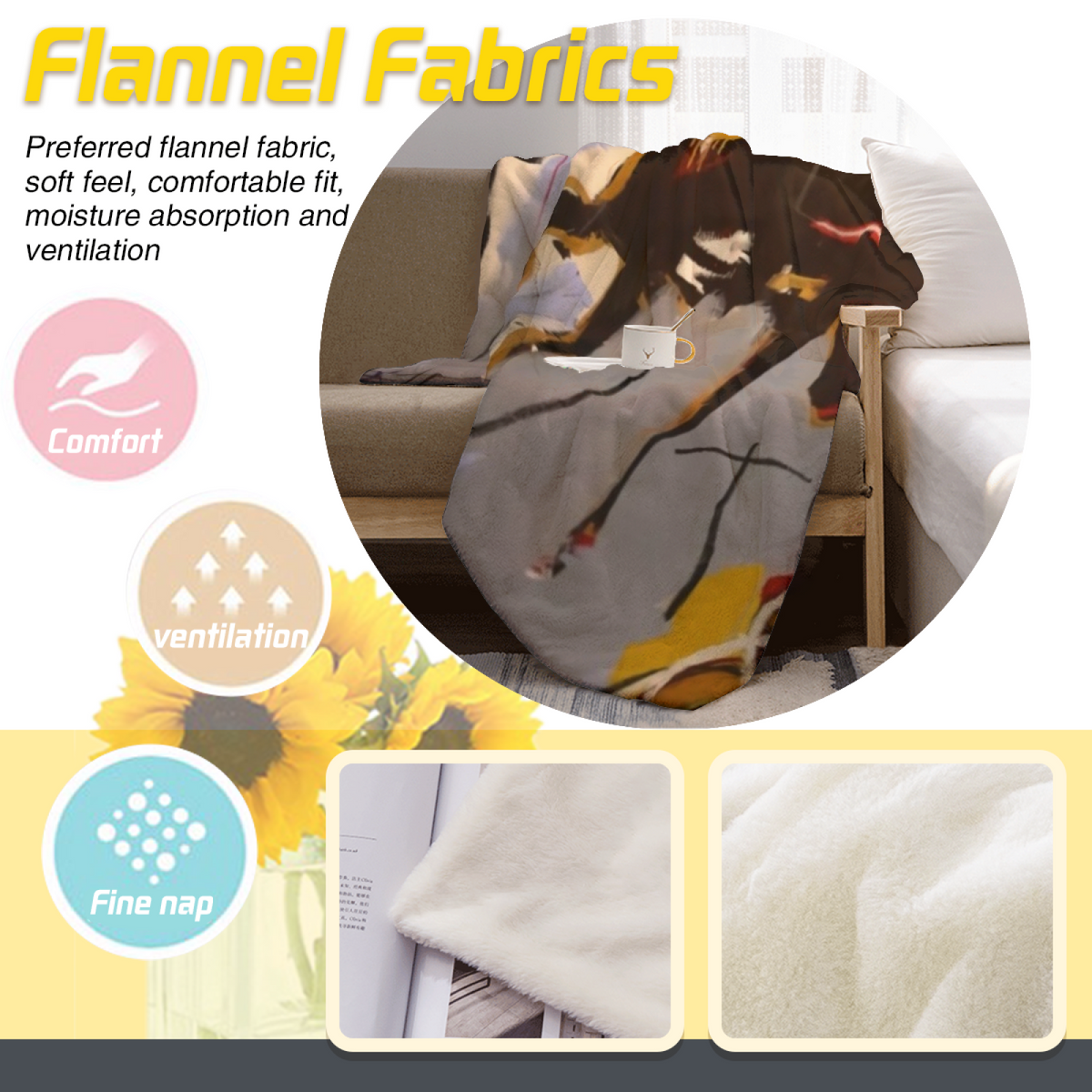 Luminous Sprout Rich Multicolor Modern Art Flannel Throw Blanket