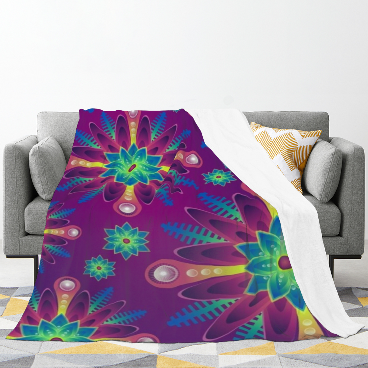 Electric Ripple Inspired Flannel Sofa Throw ¨C Dusty Lavender Palette