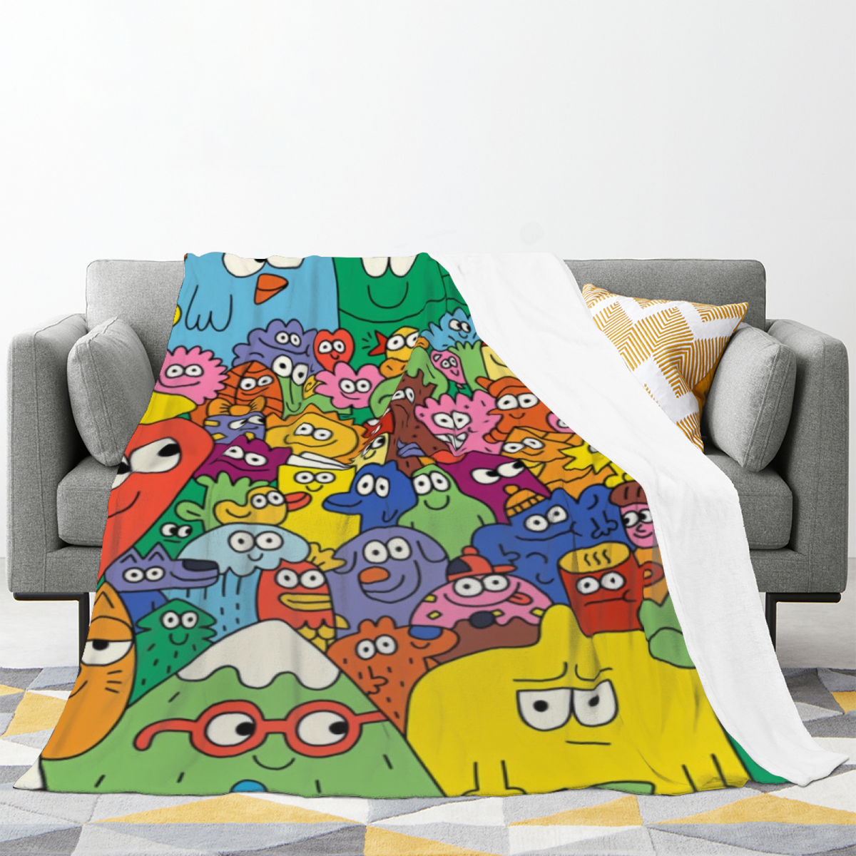 Copper Carnival Expressive Print Flannel Sofa Throw in Rich Multicolor