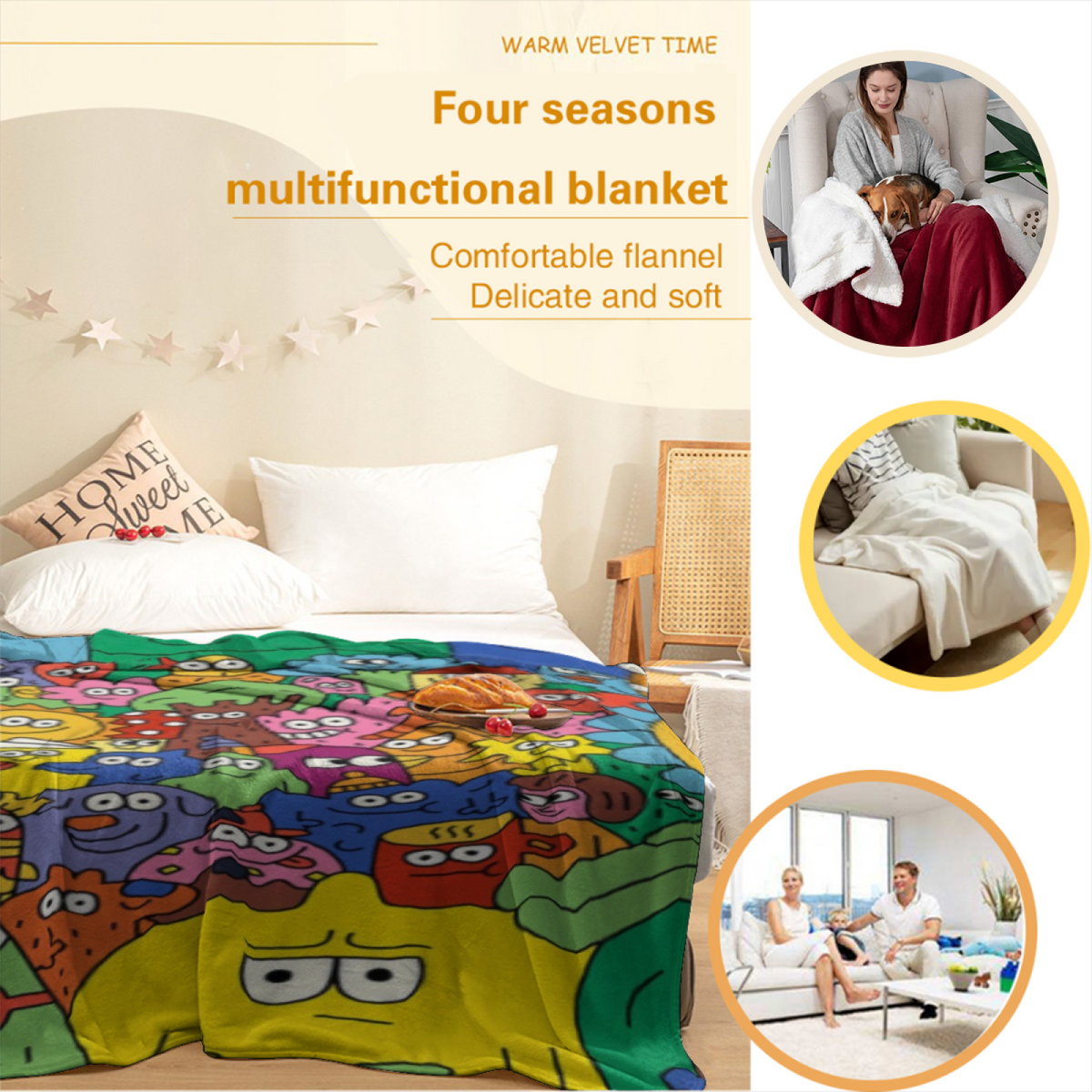 Copper Carnival Expressive Print Flannel Sofa Throw in Rich Multicolor