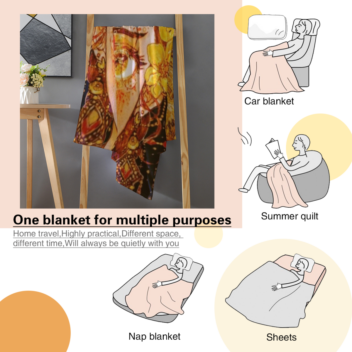 Blush Pink Serene Fable Lightweight Flannel Throw ¨C Contemporary Pattern