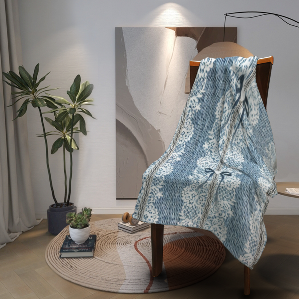 Indigo Odyssey Soft Neutral Whimsical Decorative Flannel Blanket