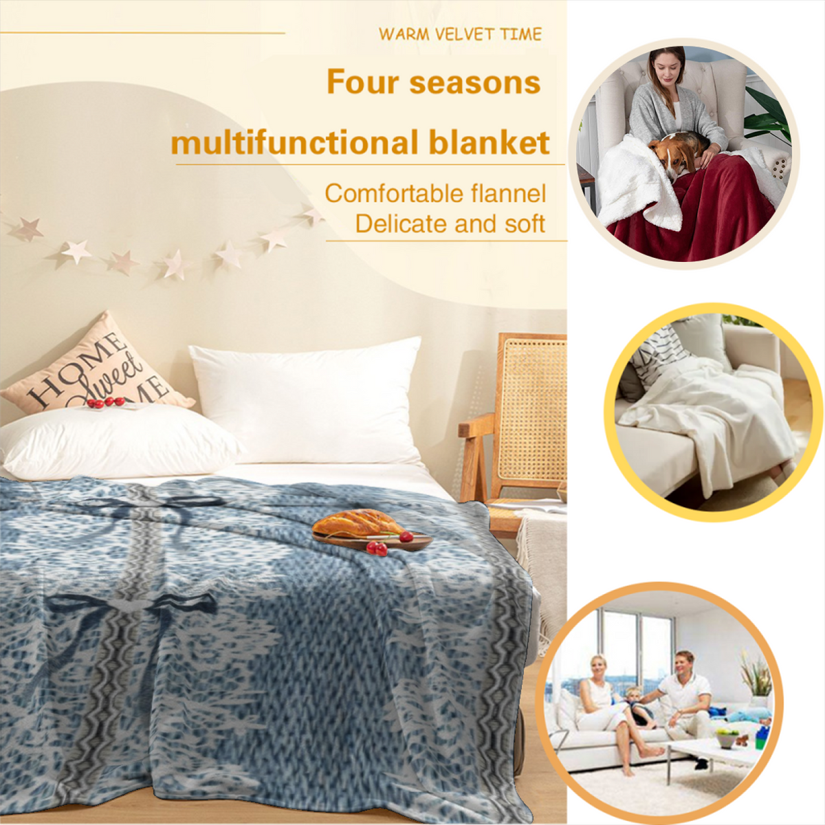 Indigo Odyssey Soft Neutral Whimsical Decorative Flannel Blanket