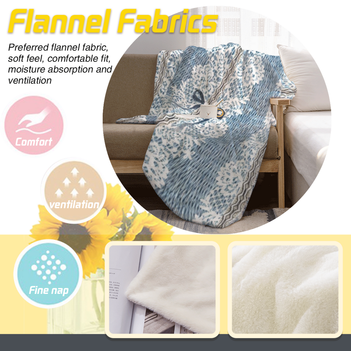 Indigo Odyssey Soft Neutral Whimsical Decorative Flannel Blanket