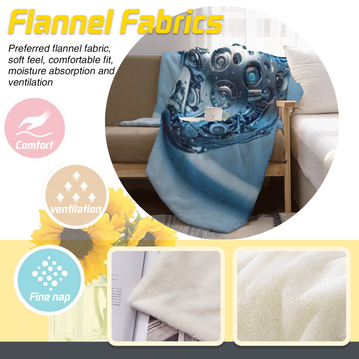 Moonbeam Meadow Muted Sage Art Decorative Flannel Blanket