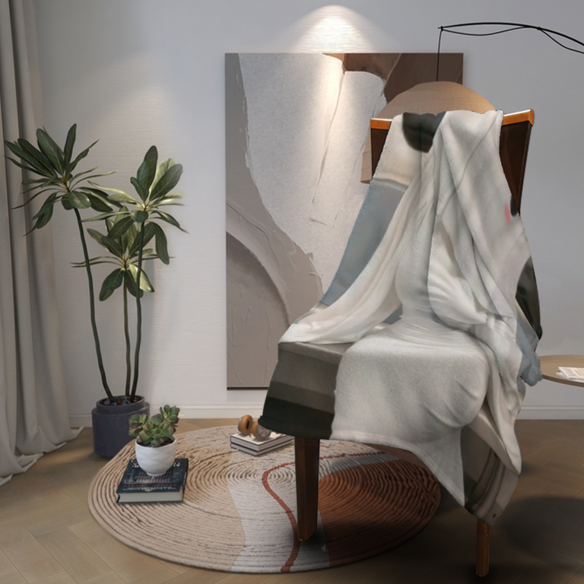 Opaline Solstice Soft Neutral Modern Art Flannel Throw Blanket