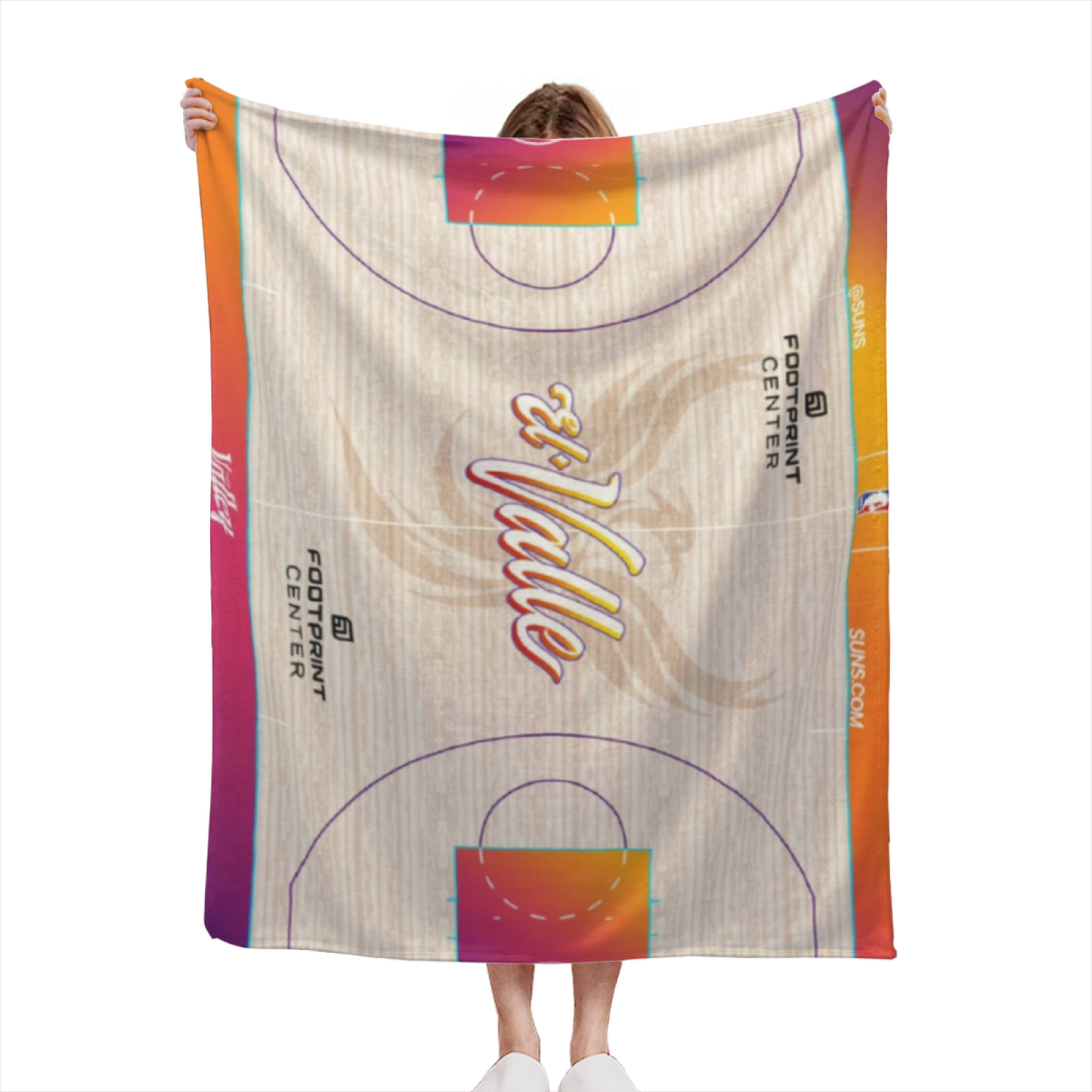 Phoenix Suns-Inspired Basketball Court Flannel Throw Blanket ¨C Orange and Purple Sports Graphic