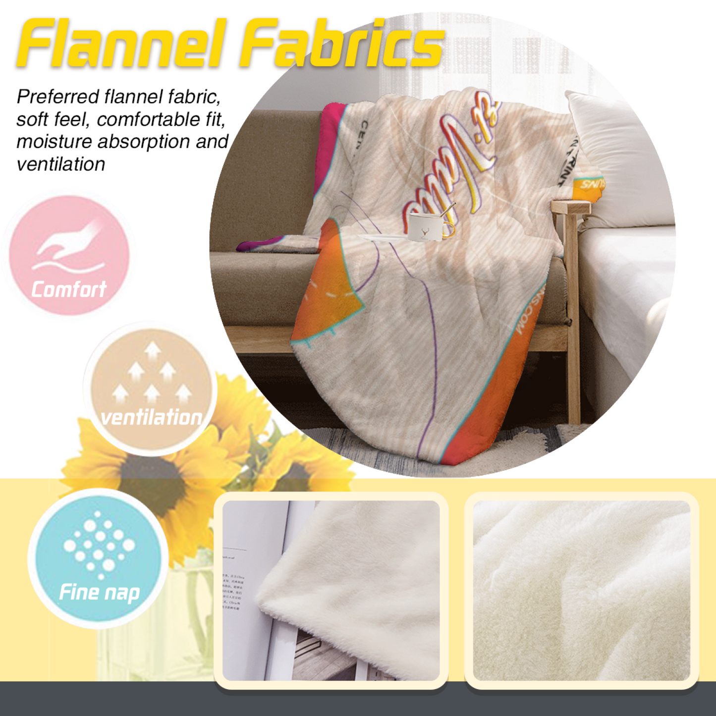Phoenix Suns-Inspired Basketball Court Flannel Throw Blanket ¨C Orange and Purple Sports Graphic