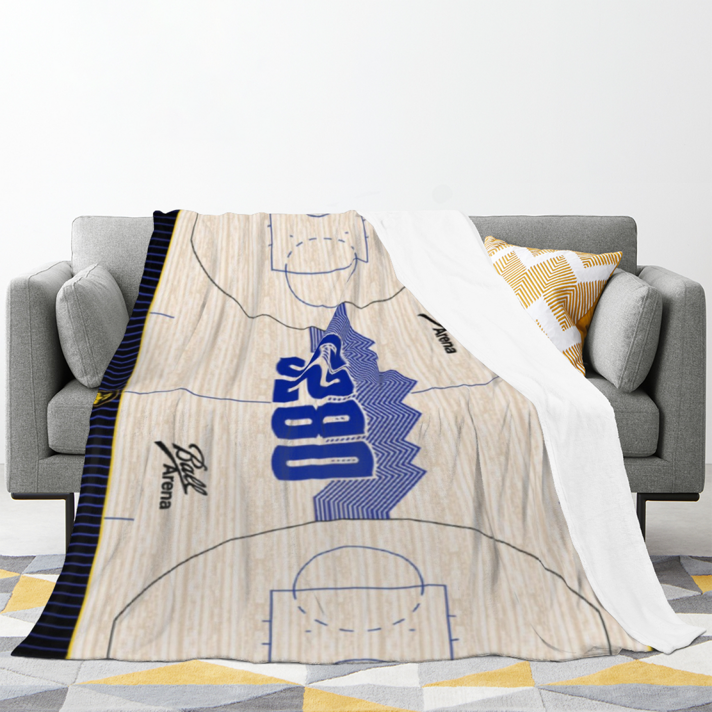 Blue Basketball Court Flannel Throw Blanket ¨C Classic Sports Graphic