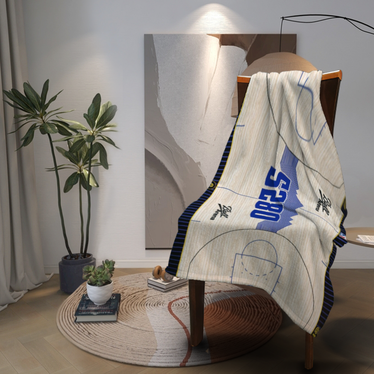 Blue Basketball Court Flannel Throw Blanket ¨C Classic Sports Graphic