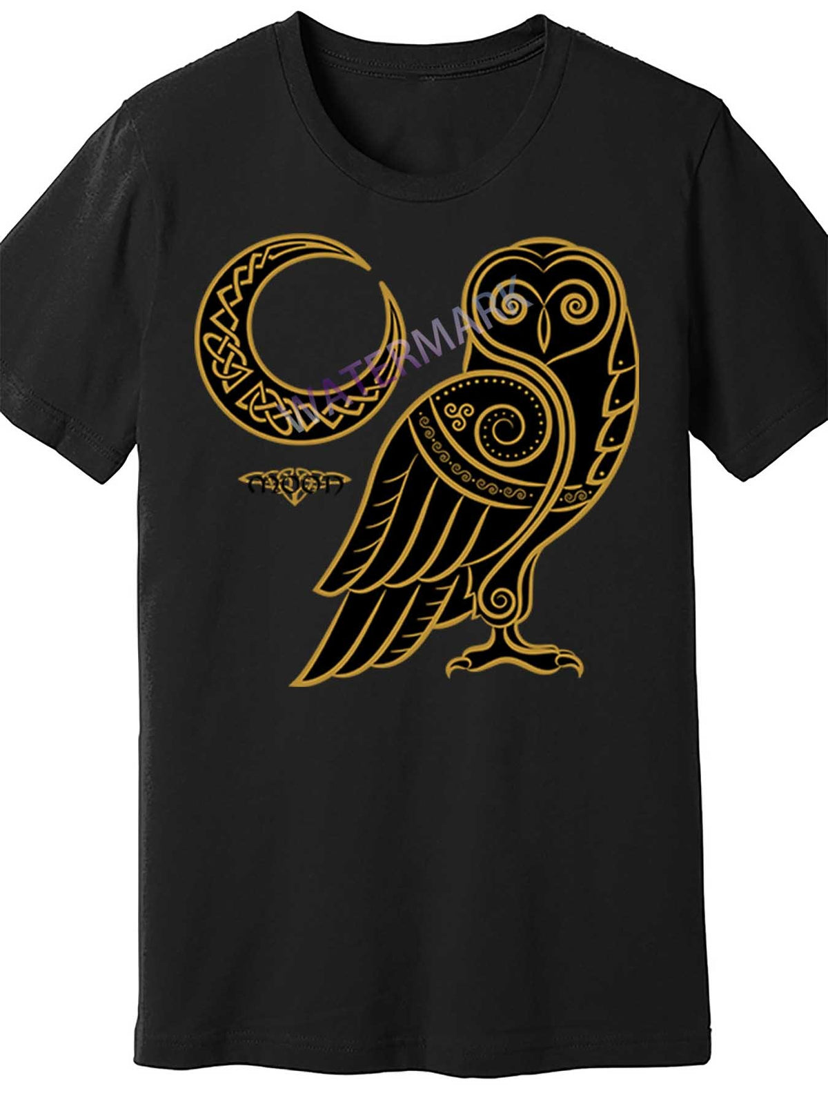 Men's Celtic Knot Moon Owl Graphic T-Shirt, 100% Cotton, Casual Crew Neck, Short Sleeve, Medium Stretch, All-Season Knit Fabric, Regular Fit - Black