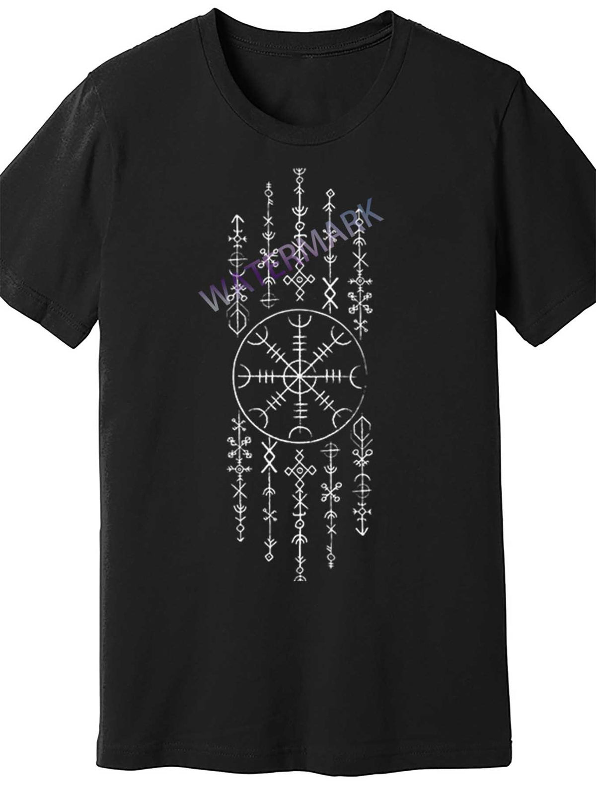 [Everyday Comfort] Men's Black Cotton Short Sleeve T-Shirt with Intricate Celtic Rune Design - Retro Viking Style, Casual Fit, Machine Washable, 180g/㎡, Round Neck, Adult Sizes