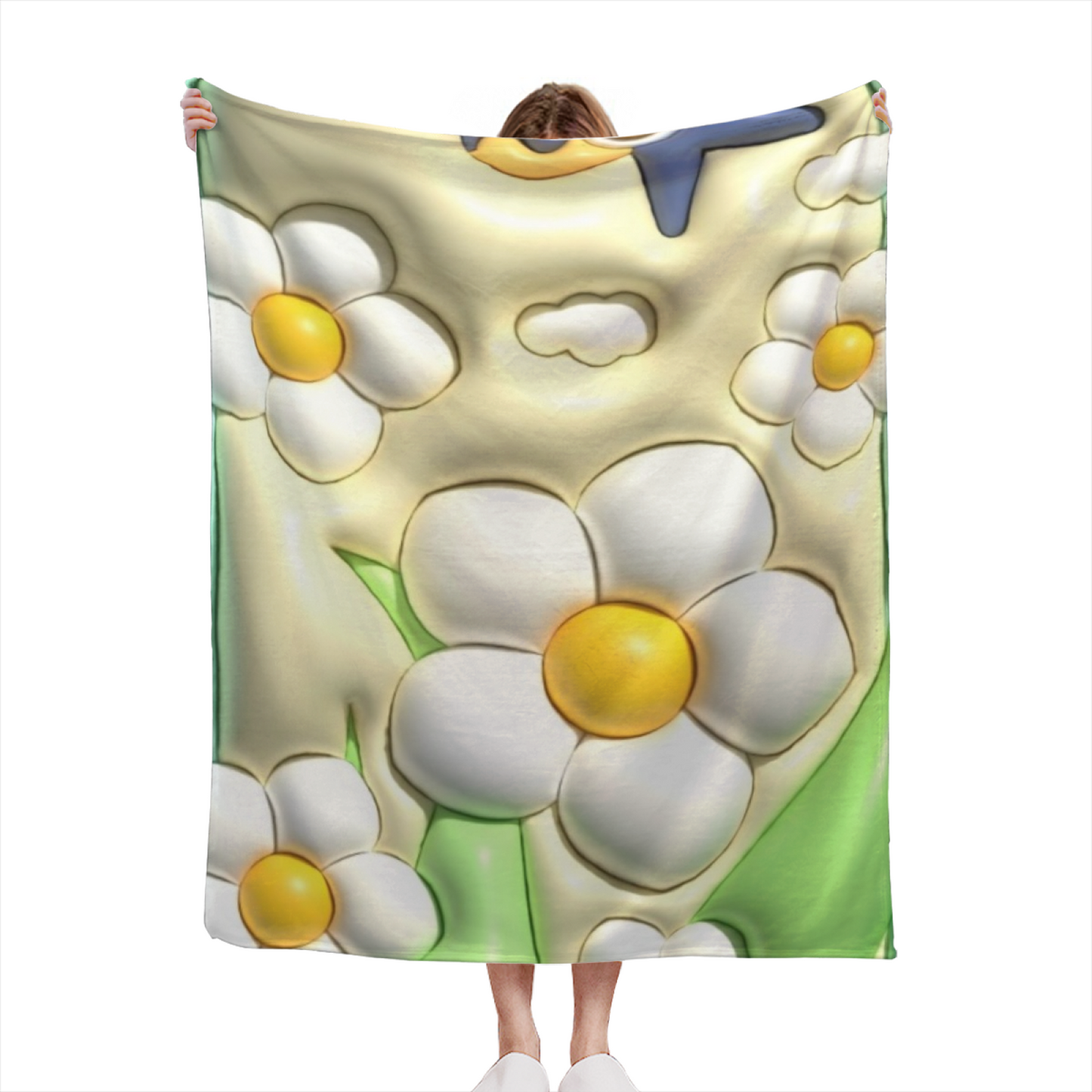 White Daisy Flannel Throw Blanket ¨C Cute Floral Garden Print