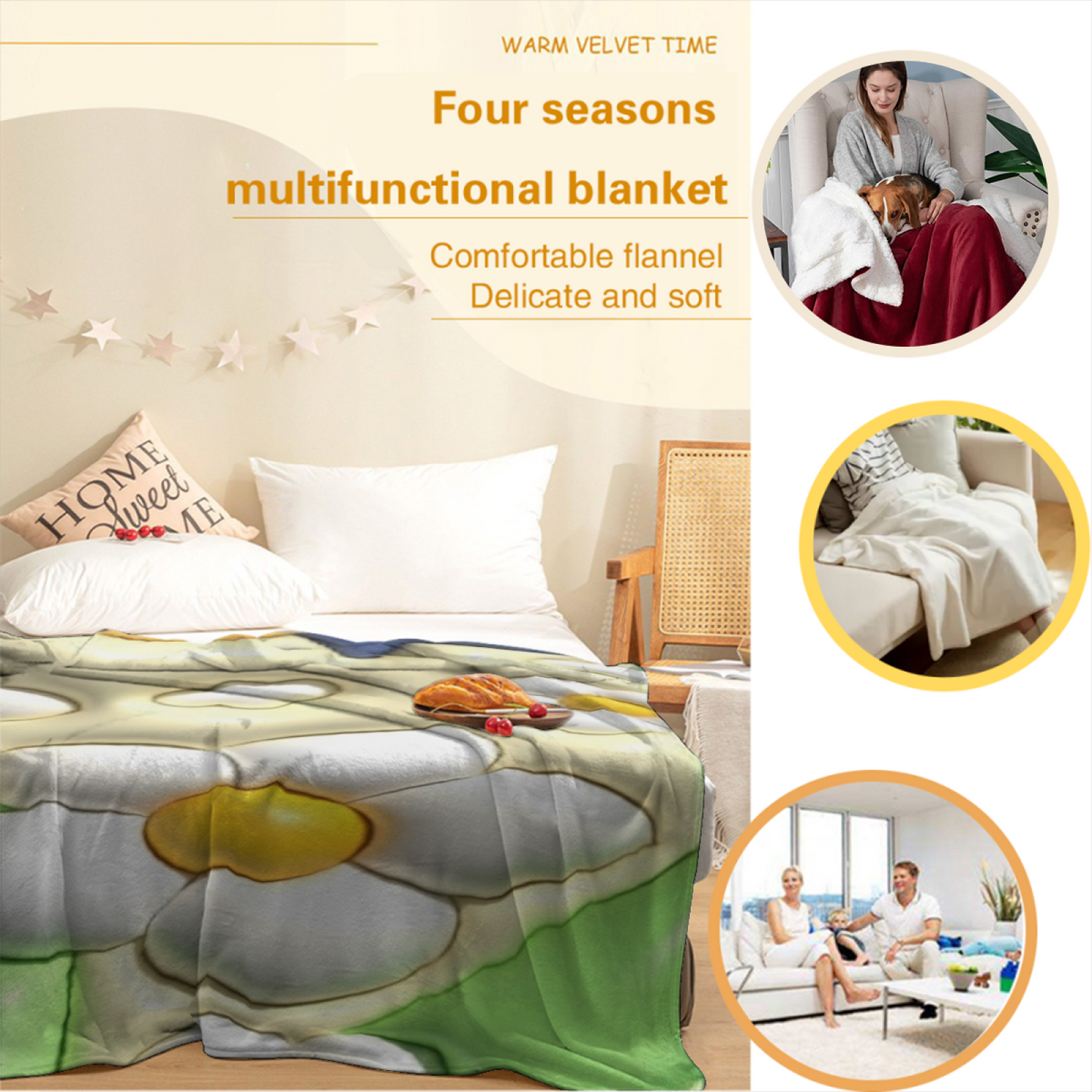 White Daisy Flannel Throw Blanket ¨C Cute Floral Garden Print