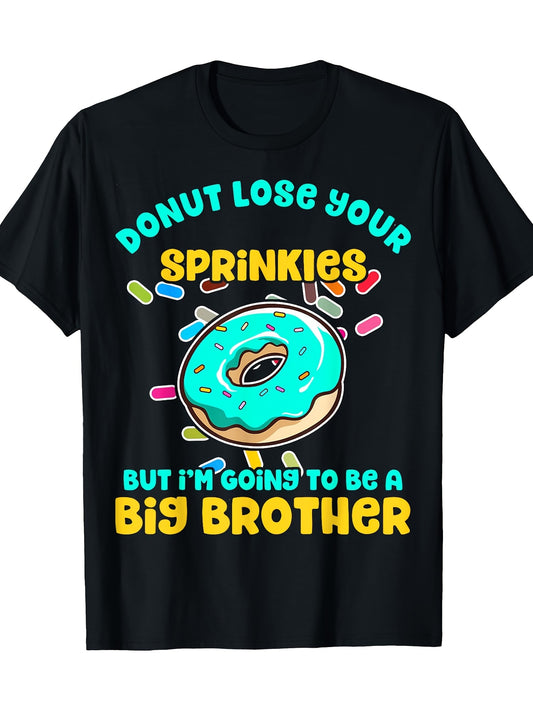 Women's Funny Donut Graphic T-Shirt - "Donut Lose Your Sprinkles" & "Big Brother" Novelty Tee - Black Casual Short Sleeve Round Neck Top with Colorful Sprinkles Design - Machine Washable, Easy Care Clothing, Donut Shirts