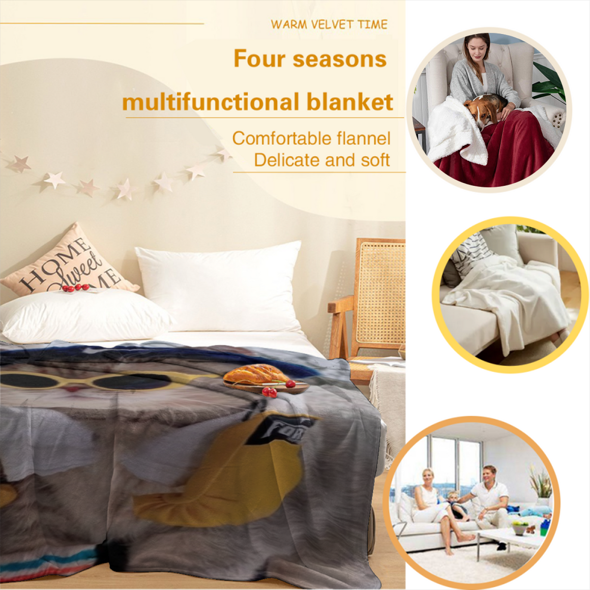 Prairie Fable Expressive Print Cozy Flannel Bed Blanket in Soft Neutral