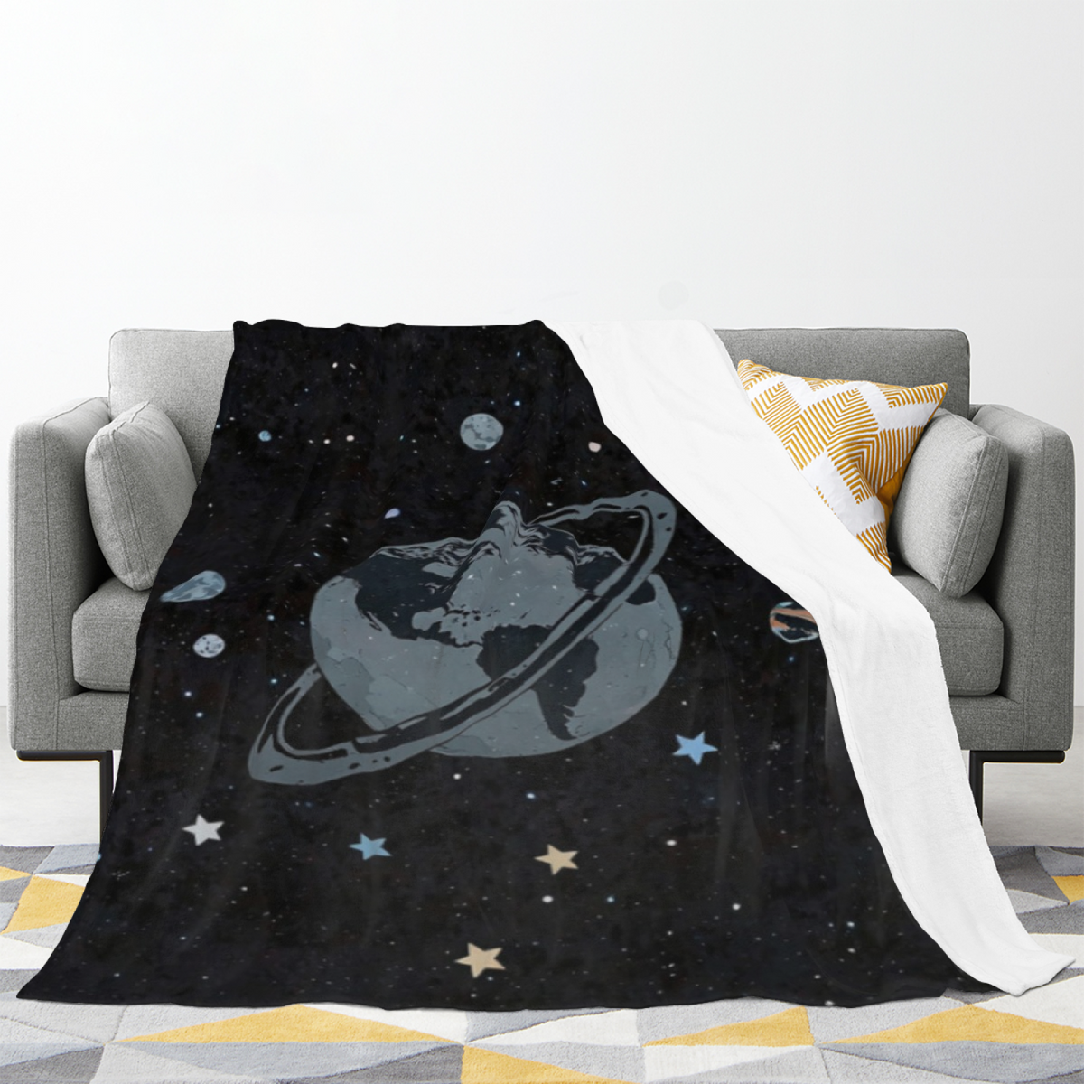Festival Atlas Expressive Print Flannel Sofa Throw in Soft Neutral