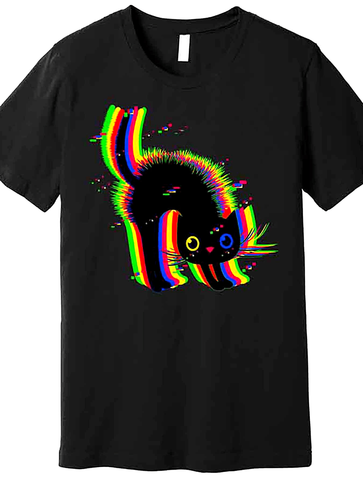 Funny Cute Colorful Glitch Cat Premium T-Shirt 228936 funny Men'S Short Sleeve Graphic T-shirt Collection black AA